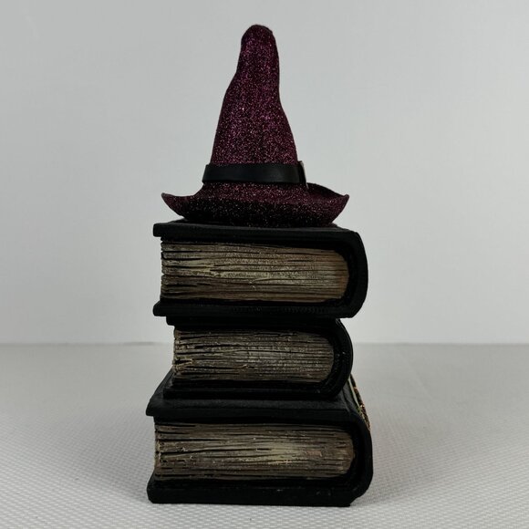 Halloween Decor Witch Hat On Stacked Books "Trick Or Treat" Glitter Faux Books - Picture 4 of 8